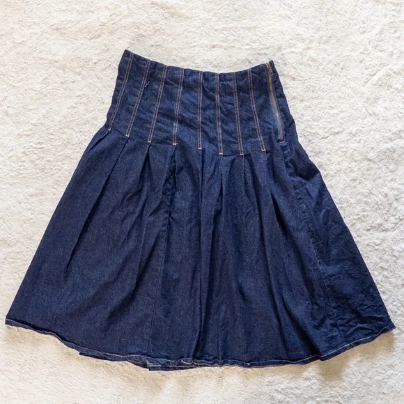 Free Assembly Blue Denim Midi Skirt Size 14 High Waist - Picture 7 of 8
